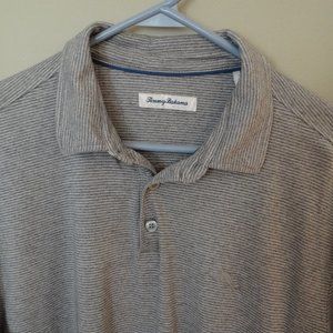 Tommy Bahama Men’s Gray Striped  Polo Large